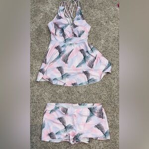 Tropical Print Two-Piece Set Mastectomy  Swim Suit
